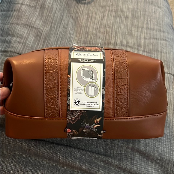 Robert Graham Brown Toiletry Bag with Embossed Detailing